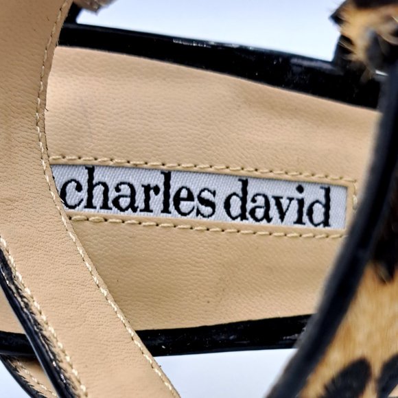 CHARLES DAVID Ina Slingback HEELS Size 7.5 LEATHER leopard pattern LOGO STUNNING - Picture 8 of 14